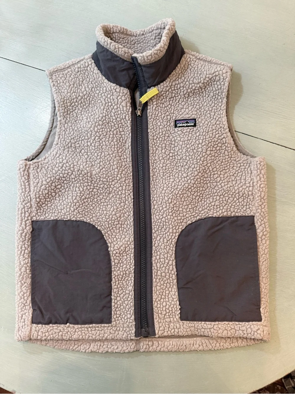 Patagonia Cream Sherpa Fleece Vest with Dark Trim